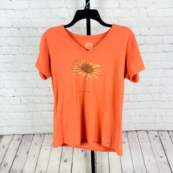 Life is Good Orange Daisy Crusher Short Sleeve T-Shirt Size Medium - Picture 1 of 6